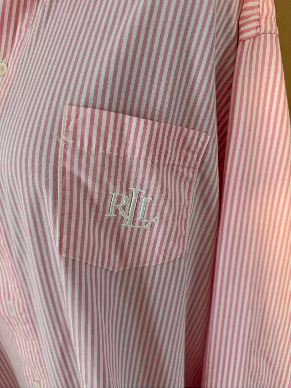 Lauren Ralph Lauren Pink Striped Cotton Poplin Sleep Shirt / Nightshirt - SizeXL